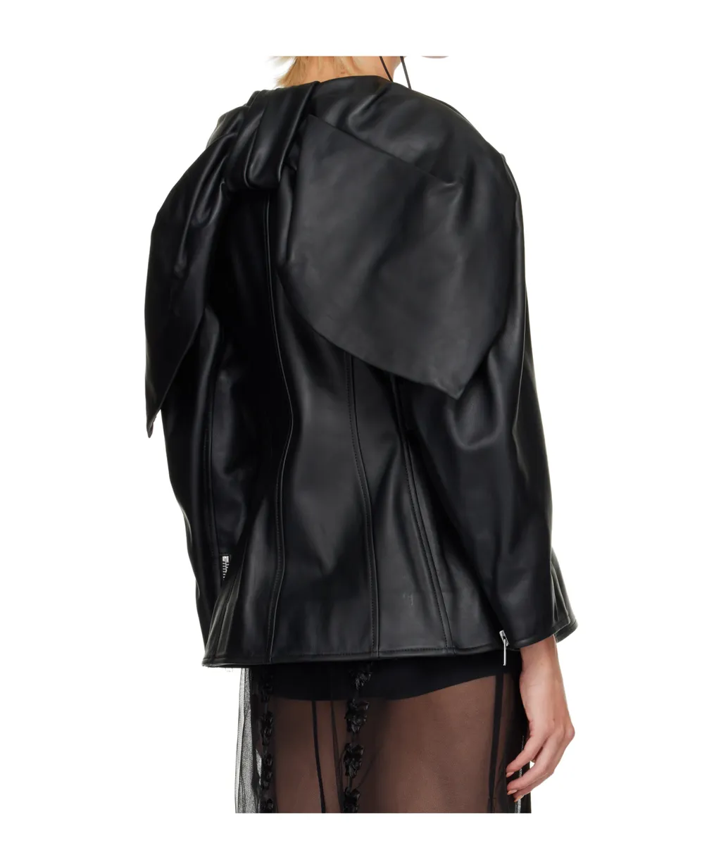 Leather Motorcycle Jacket With A Bow On The Back