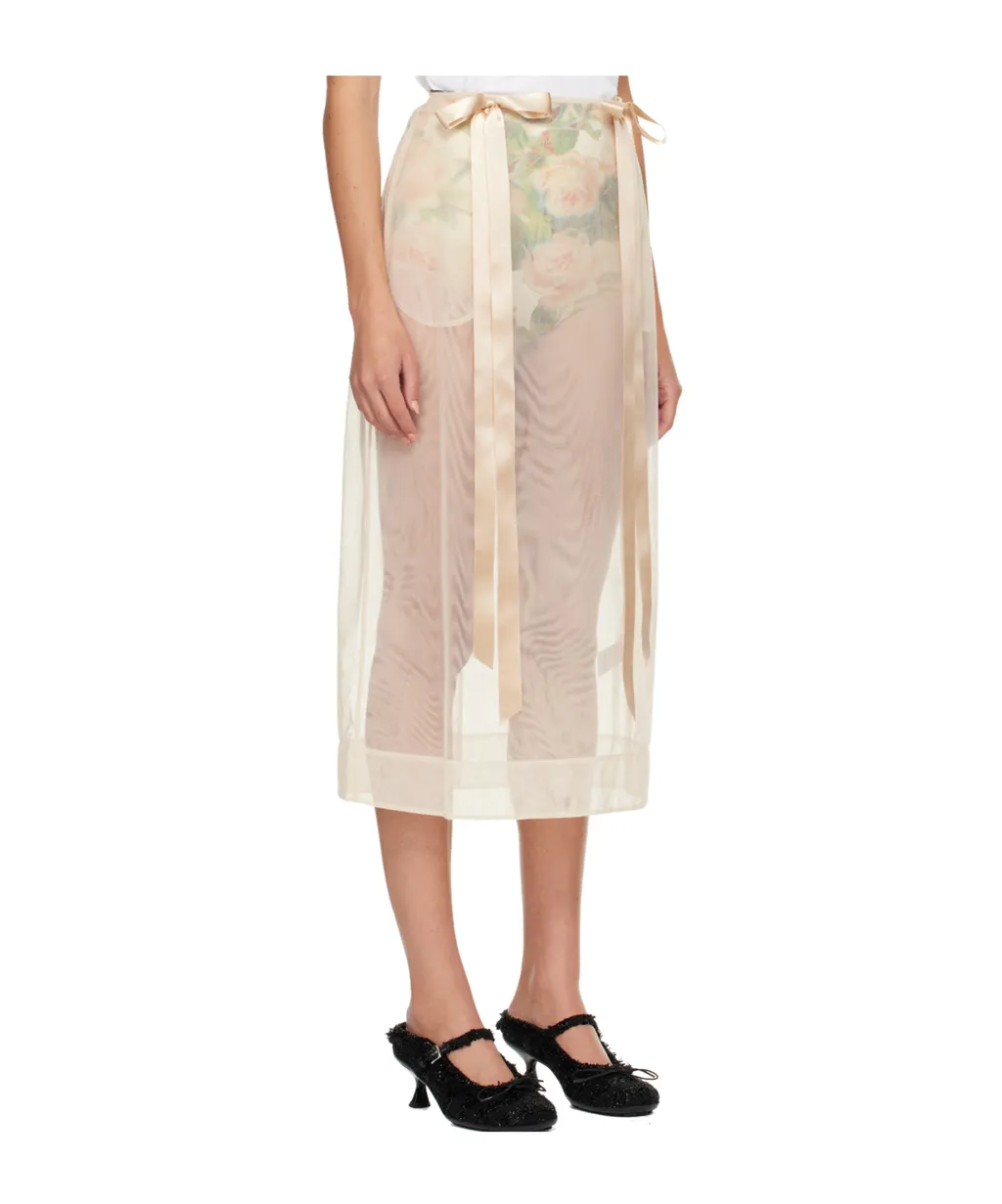 Sheer Bow Ribbon Pencil Midi Skirt