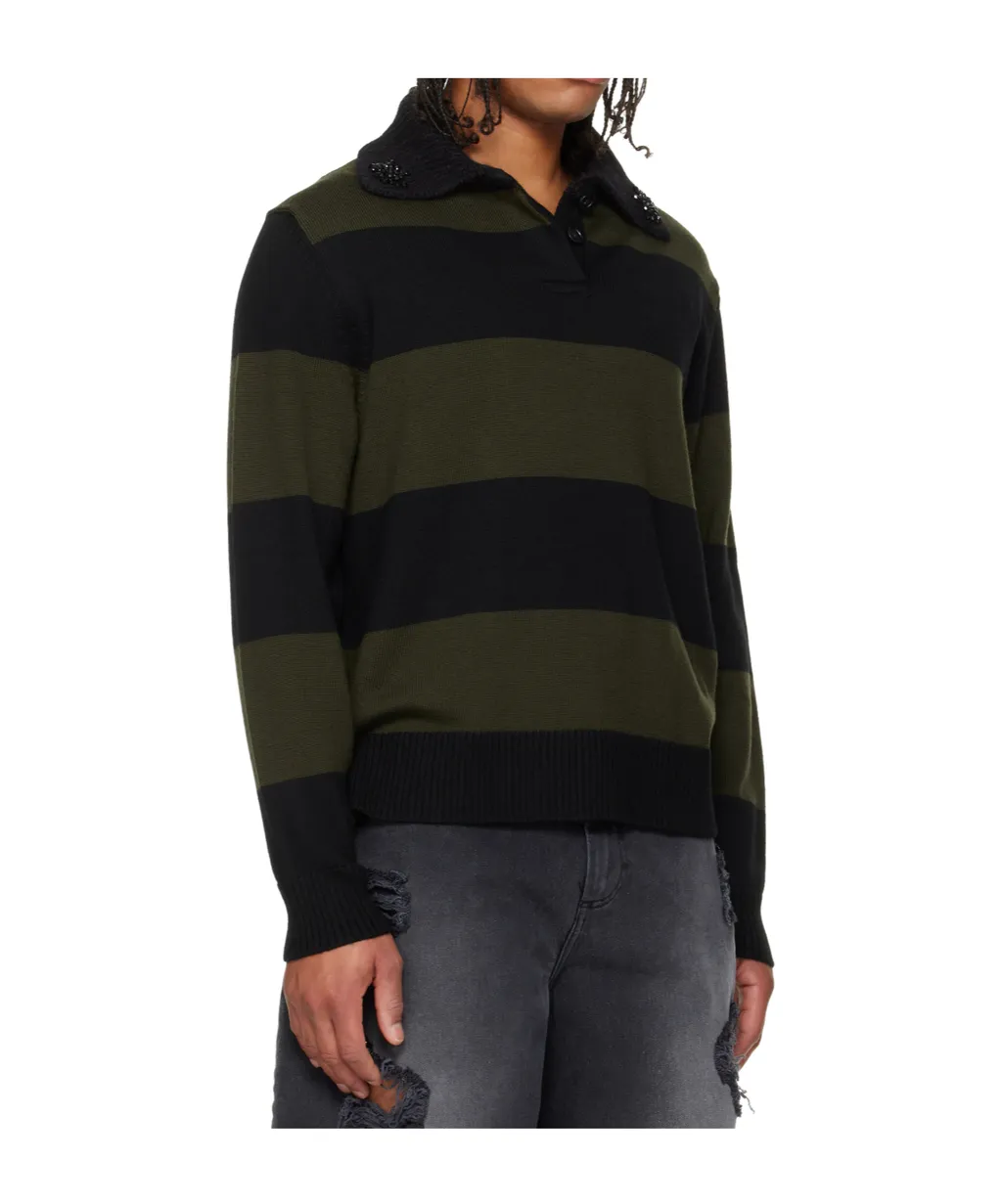 Striped Embellished-Collar Polo Shirt