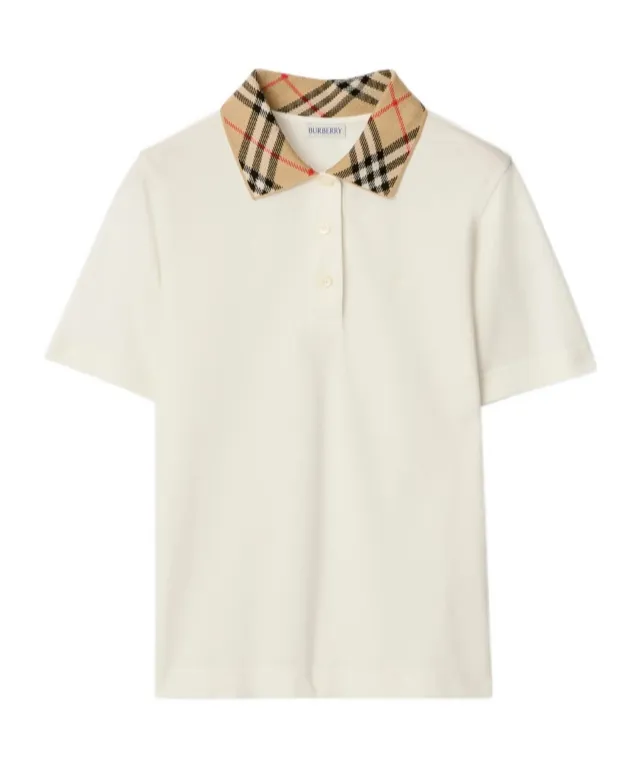 Burberry Check Collar Ekd Embroidered Polo Shirt