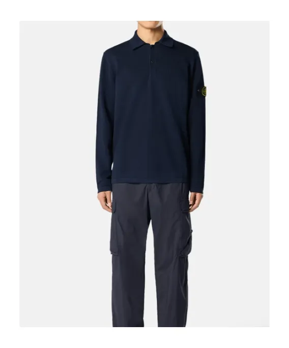 Stone Island Long-Sleeve Knit Polo Shirt