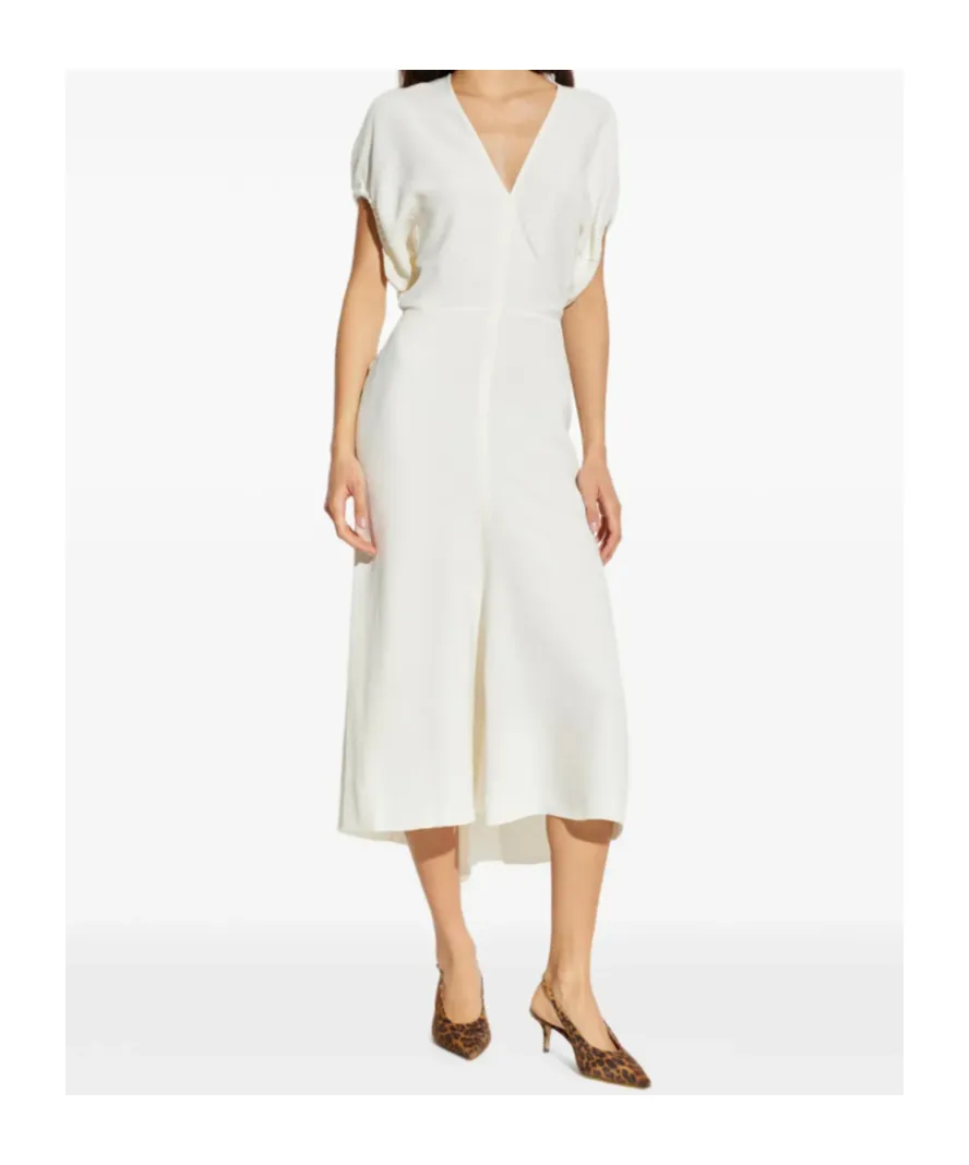 Gathered Short-Sleeves Midi Dress