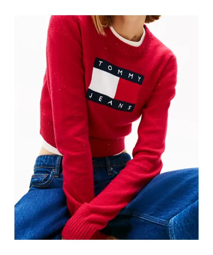 Tommy Flag Sequin Slim Jumper