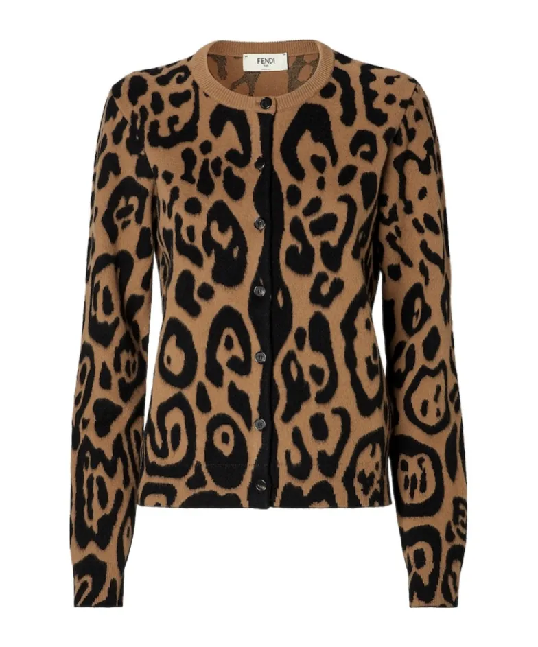 Fendi Animal Printed Crewneck Cardigan