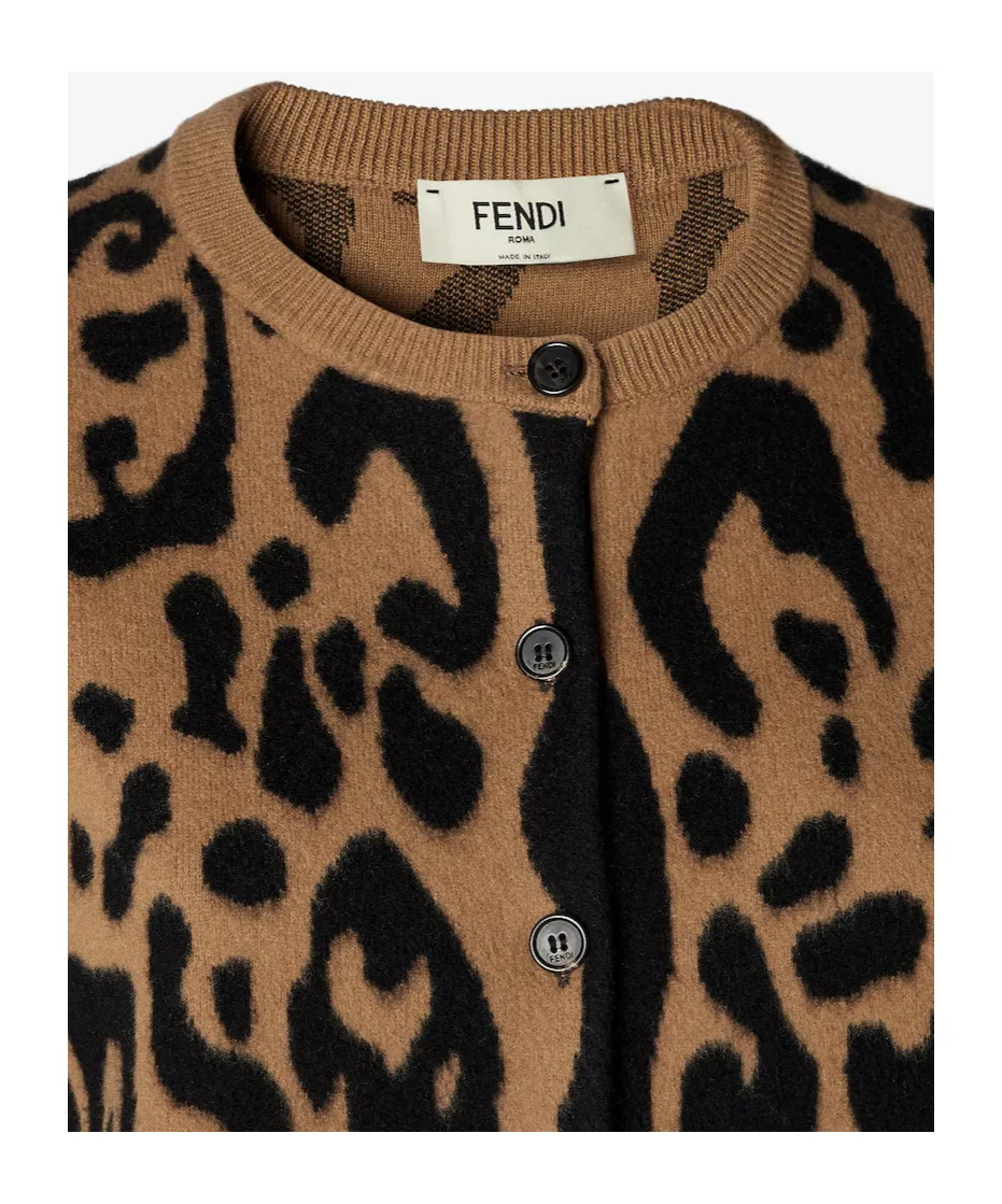 Fendi Animal Printed Crewneck Cardigan