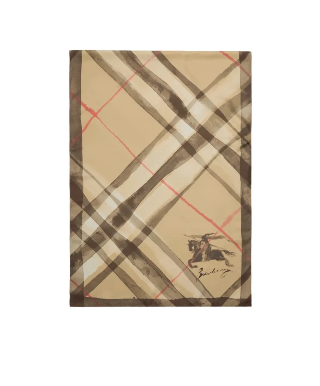 Wide Watercolour Check Silk Scarf