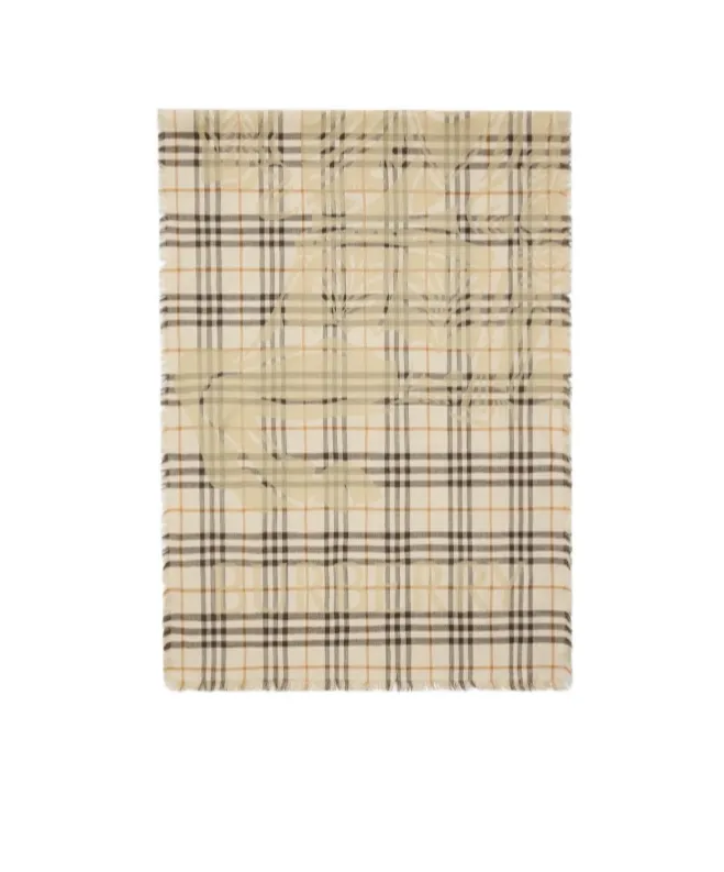 Burberry Wide Ekd Check Frayed-Edege Scarf