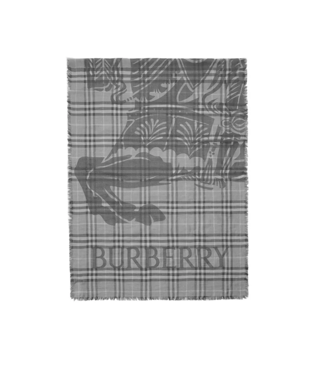 Wide Ekd Check Wool Silk Scarf