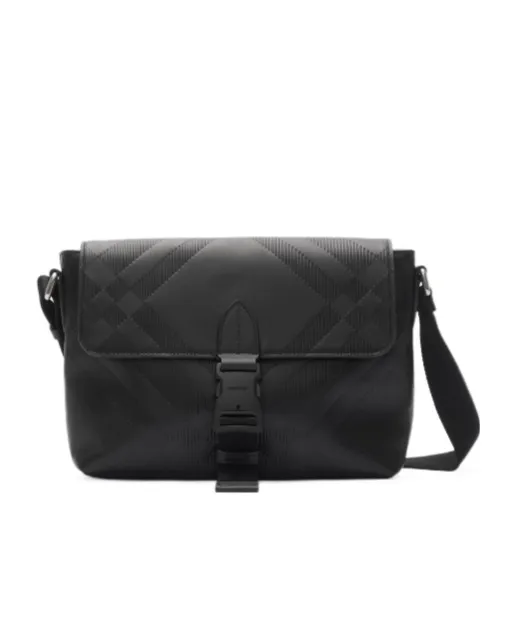 Small Embossed Check Buckled Messenger Bag