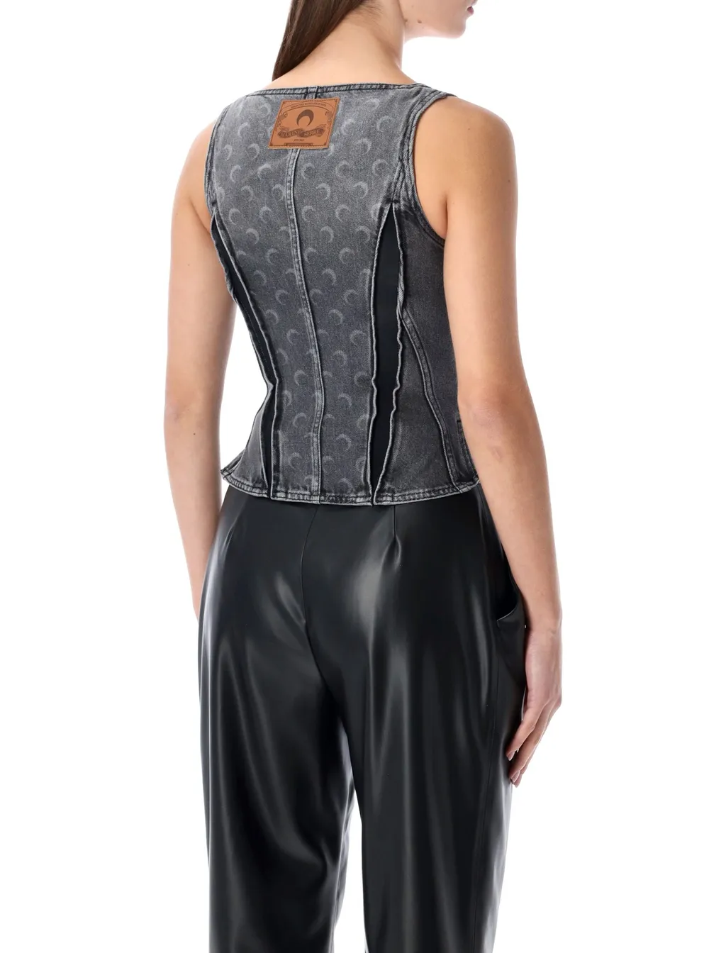 Marine Serre Sleeveless Denim Bustier Top