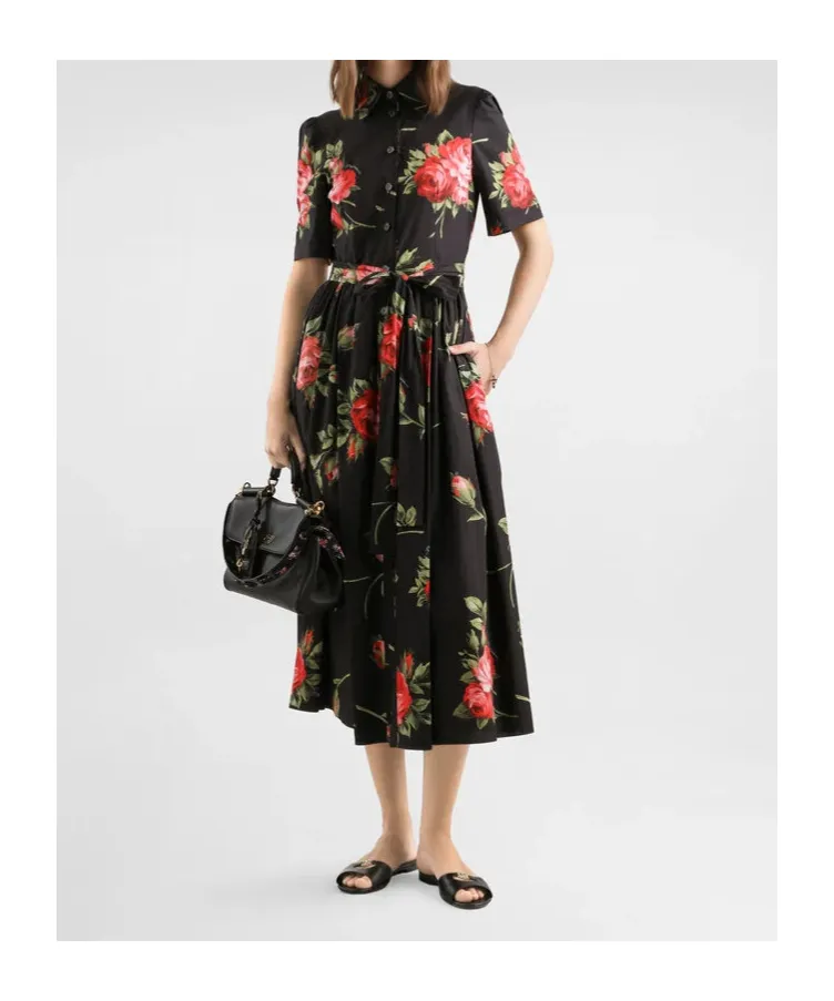 Dolce & Gabbana Rose Bouquet-Printed Poplin Shirt Dress