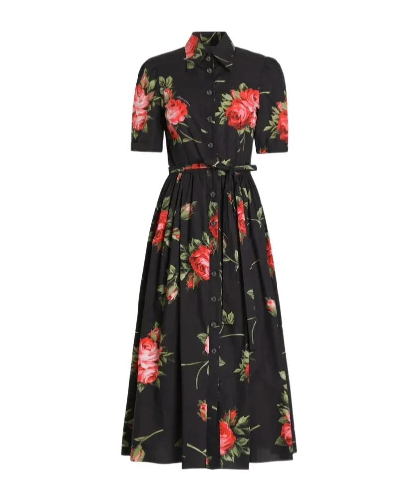 Dolce & Gabbana Rose Bouquet-Printed Poplin Shirt Dress