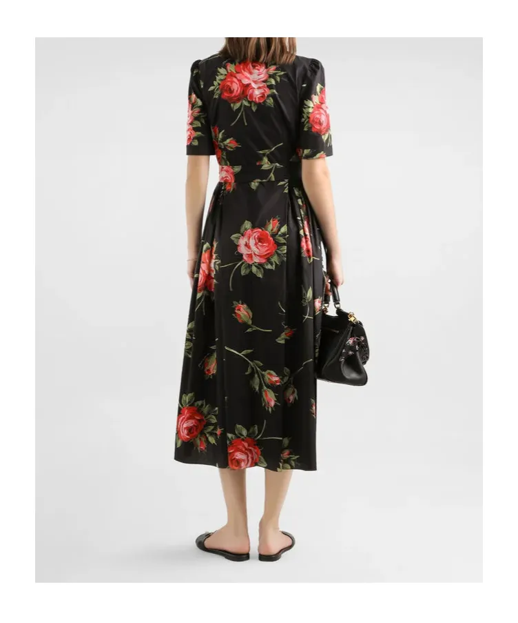 Dolce & Gabbana Rose Bouquet-Printed Poplin Shirt Dress