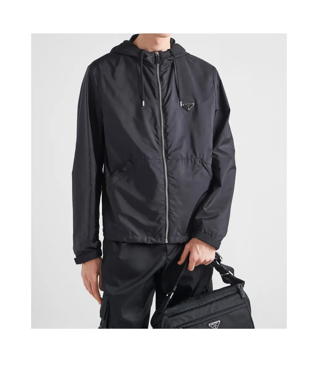 Prada Logo Plaque Zip-Up Hooded Jacket