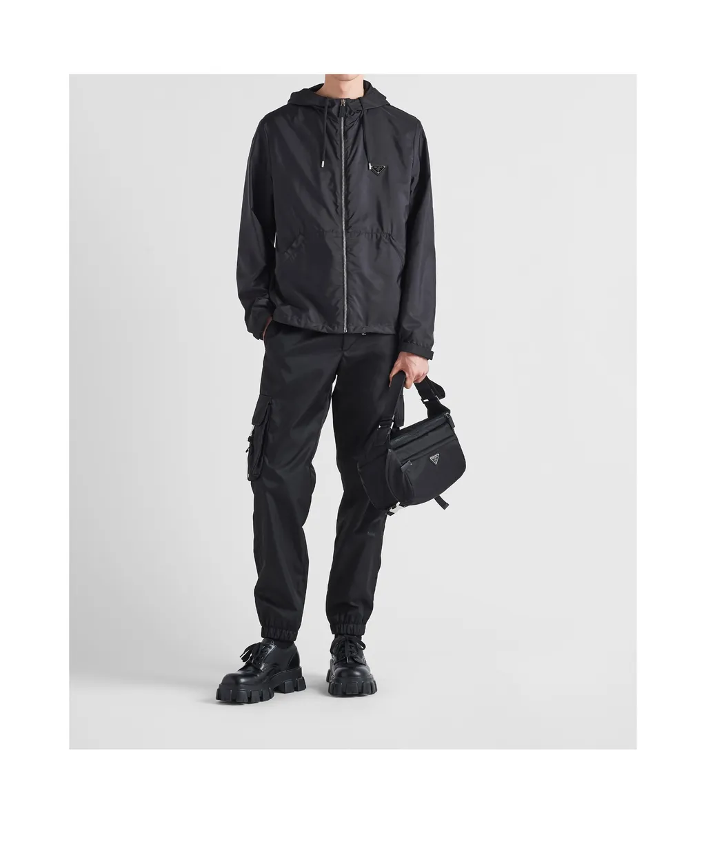 Prada Logo Plaque Zip-Up Hooded Jacket