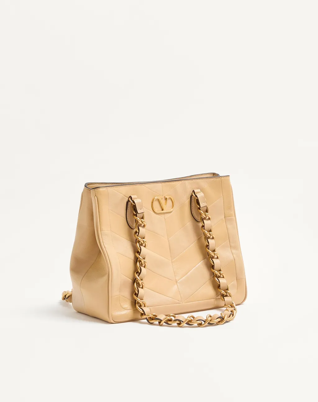 Valentino Garavani Laseine Small Shopping Bag In Chevron-Patterned Nappa Leather