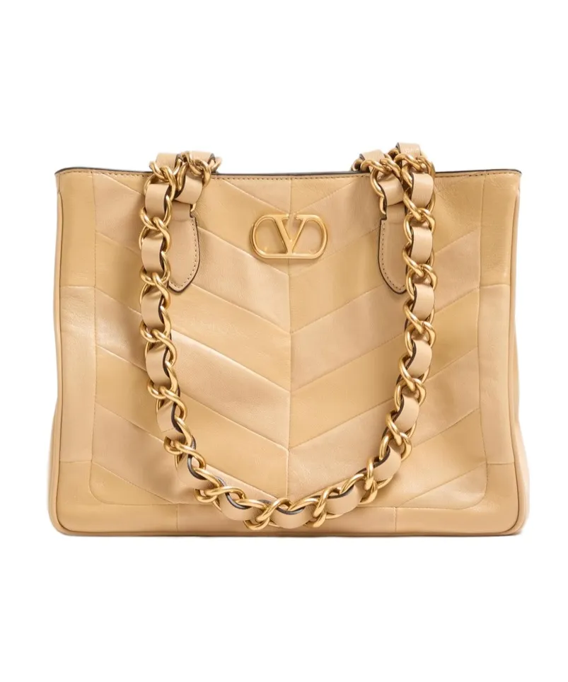 Valentino Garavani Laseine Small Shopping Bag In Chevron-Patterned Nappa Leather