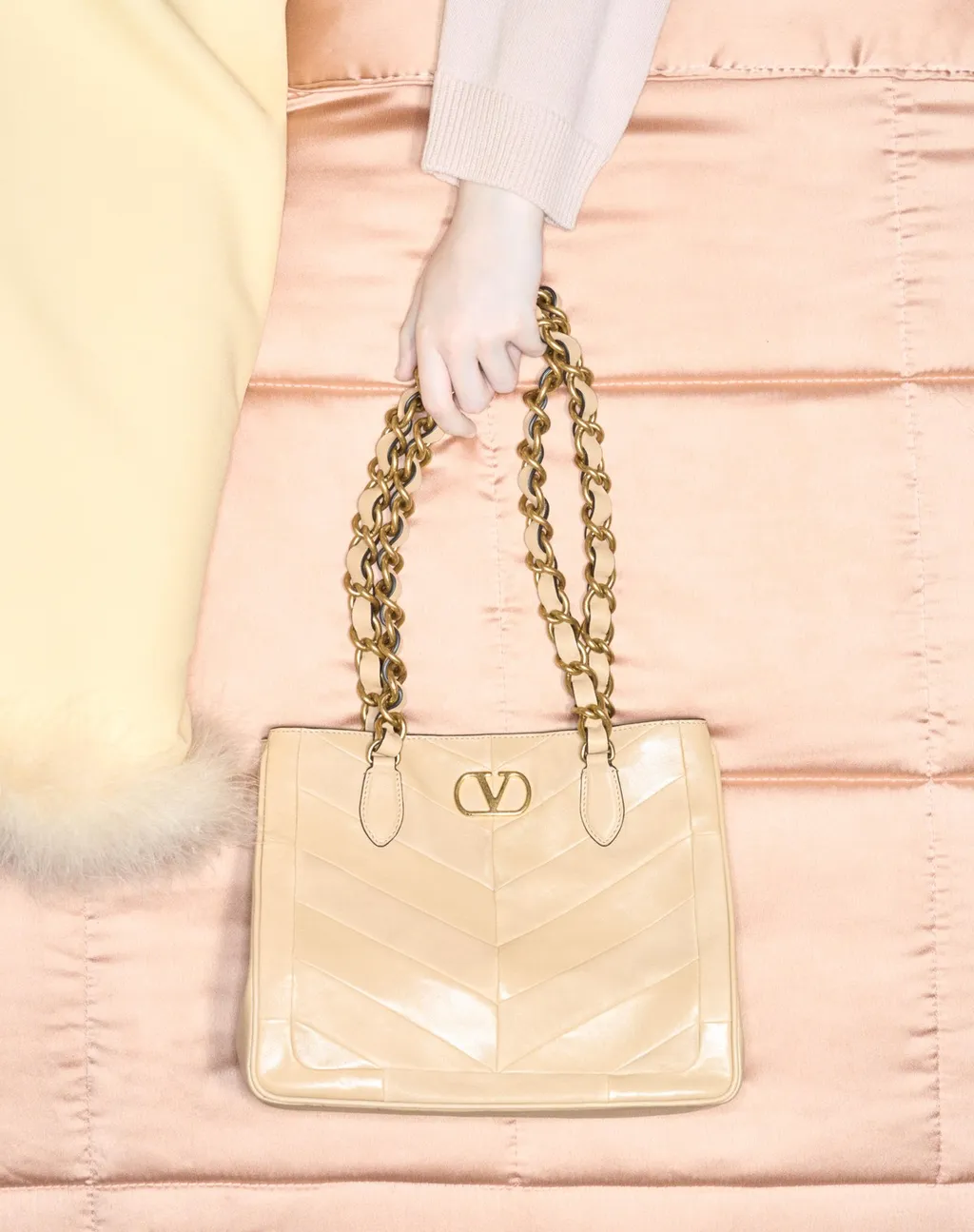 Valentino Garavani Laseine Small Shopping Bag In Chevron-Patterned Nappa Leather