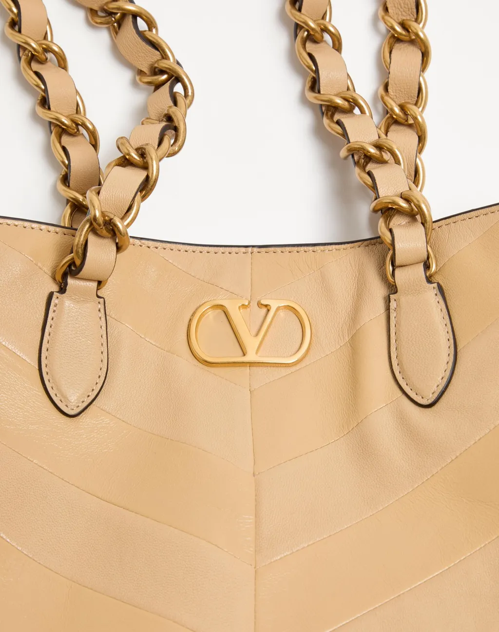 Valentino Garavani Laseine Small Shopping Bag In Chevron-Patterned Nappa Leather