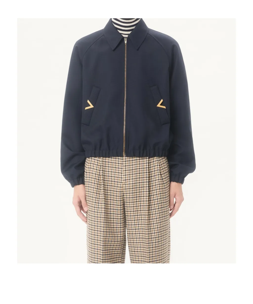 Valentino Logo Plaque Zip-Up Bomber Jacket
