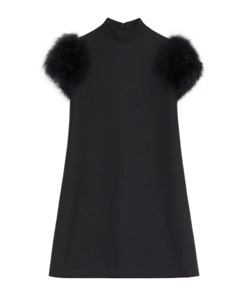 Crepe Couture Feather Mini Dress