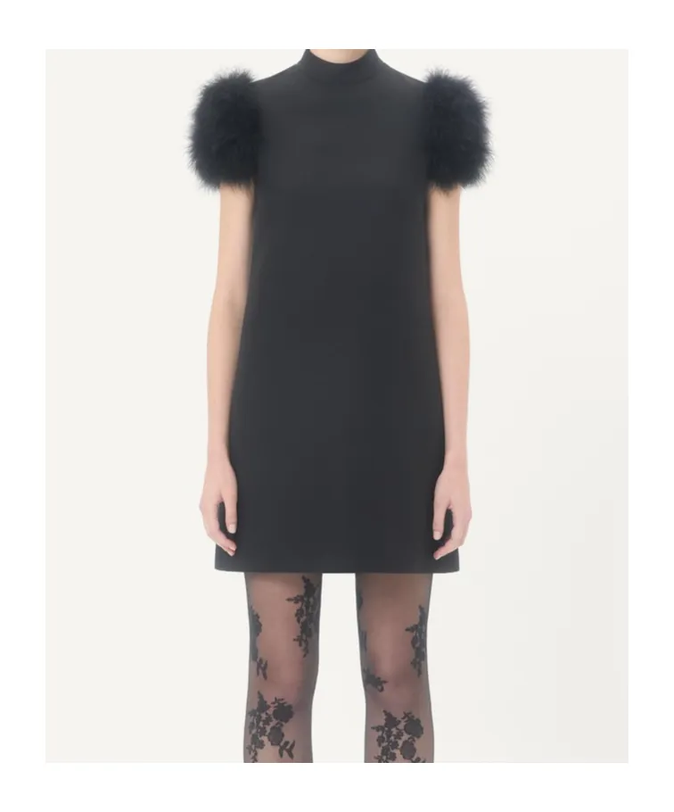 Crepe Couture Feather Mini Dress