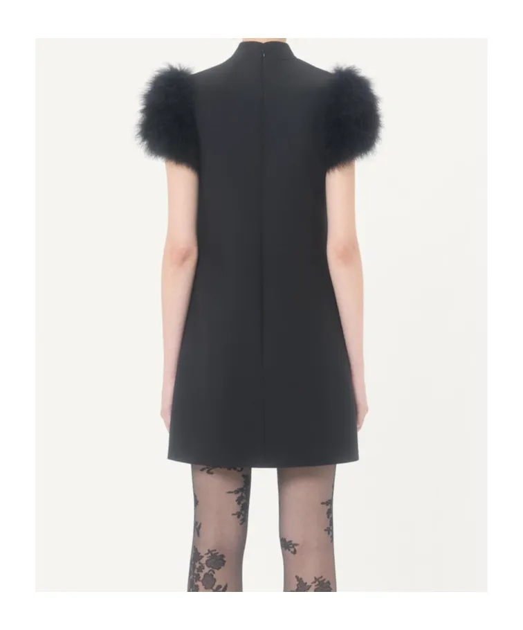 Crepe Couture Feather Mini Dress
