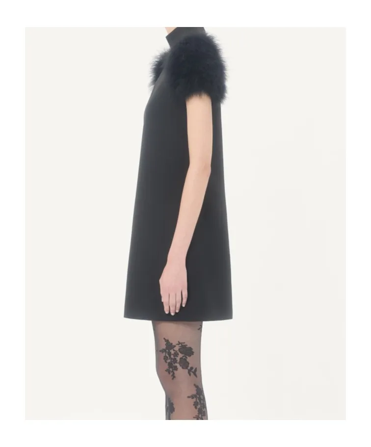 Crepe Couture Feather Mini Dress