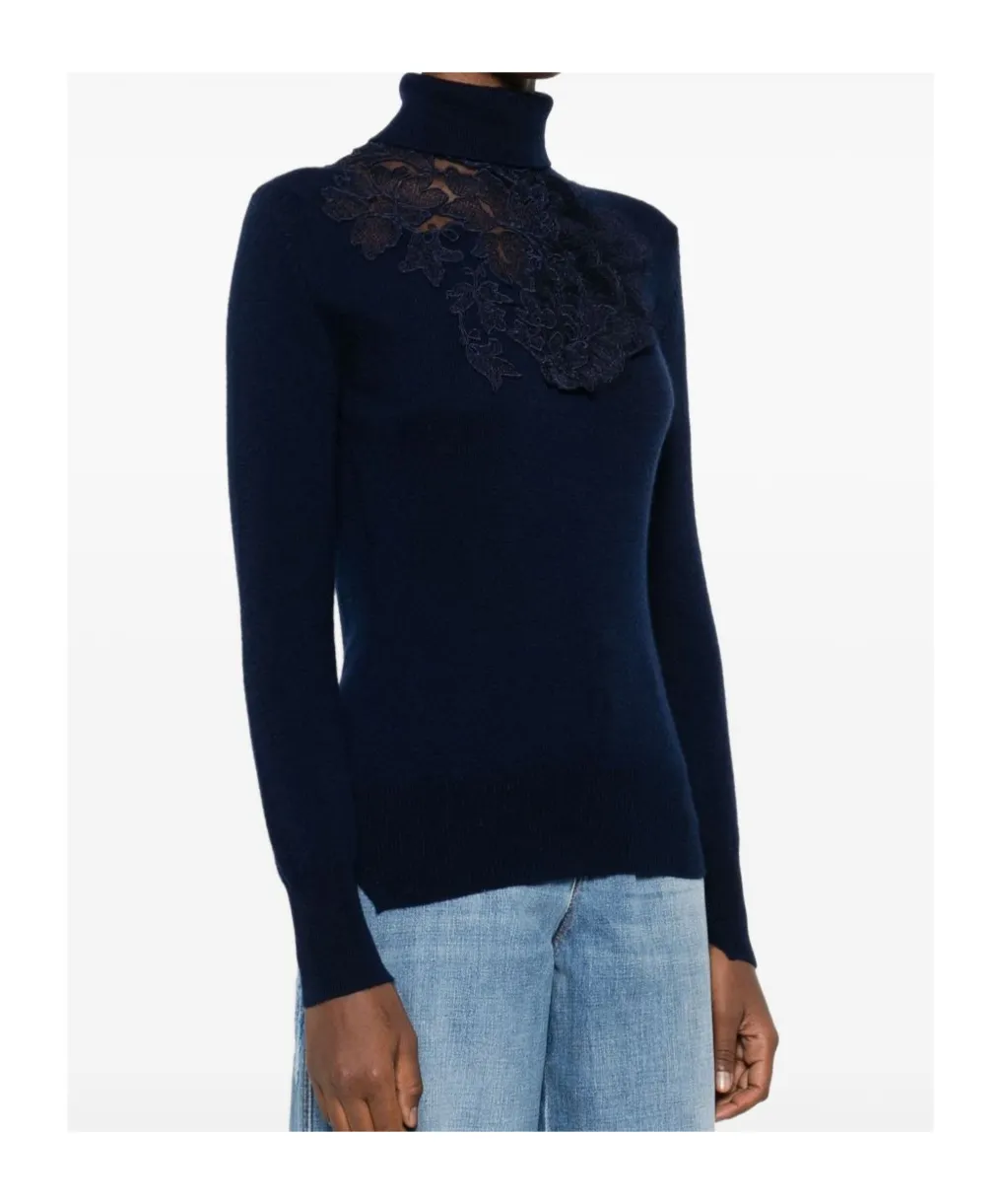 Ermanno Scervino Floral-Lace High-Neck Jumper