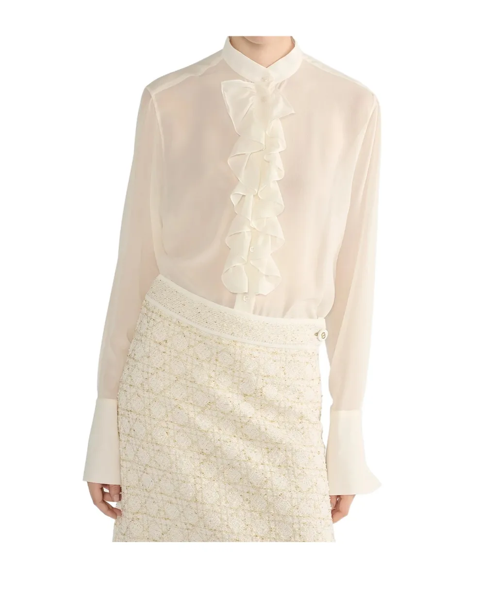 Blouse With Ruffled Neckline