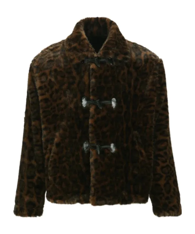 Leopard Print Faux Fur Button Jacket