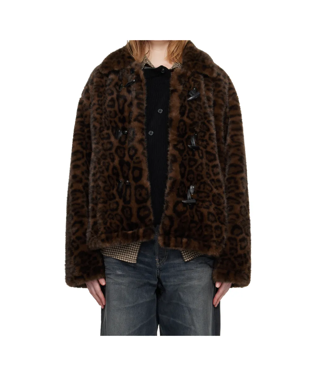 Leopard Print Faux Fur Button Jacket