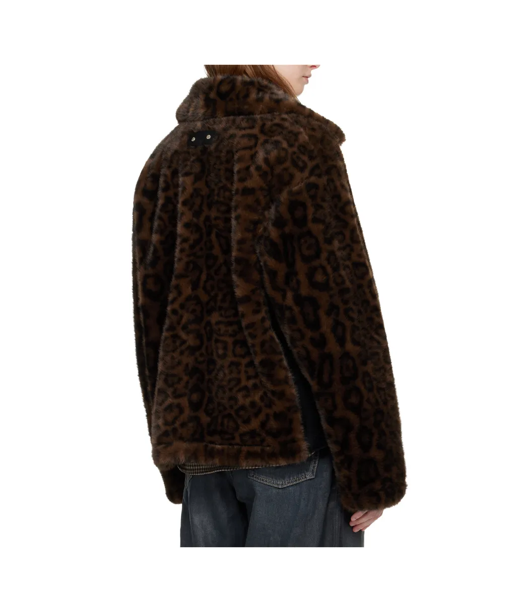 Leopard Print Faux Fur Button Jacket