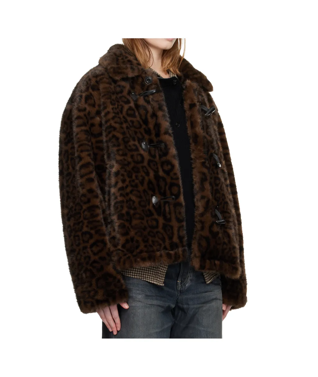 Leopard Print Faux Fur Button Jacket