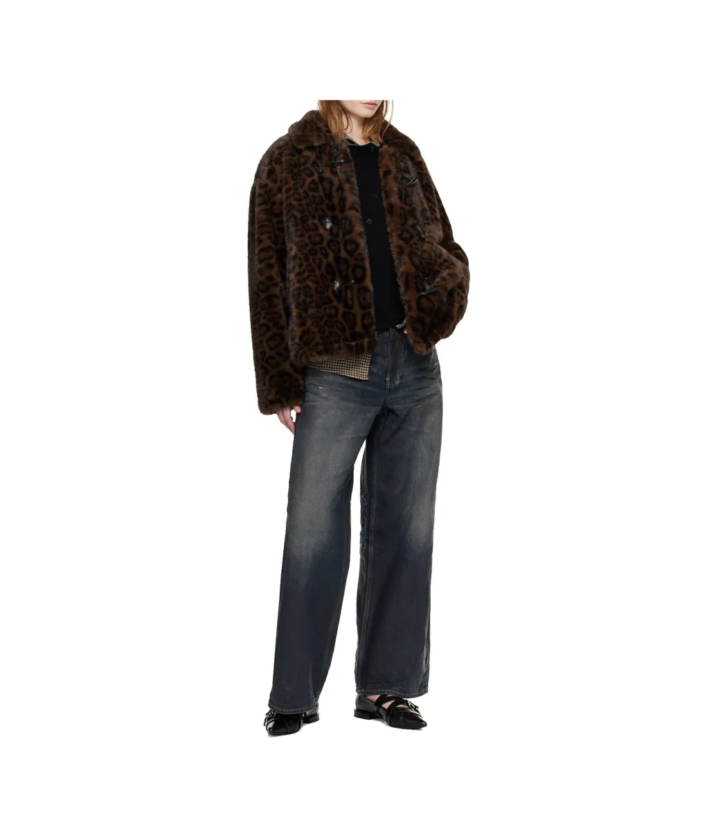 Leopard Print Faux Fur Button Jacket
