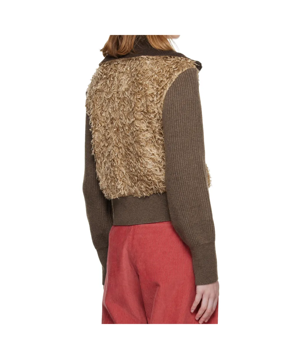 Fur Combo Knit Cardigan
