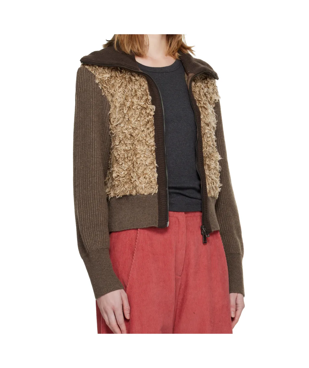 Fur Combo Knit Cardigan
