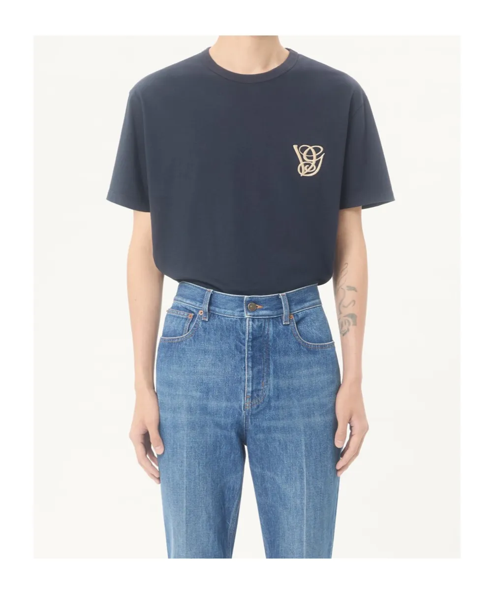 Valentino Logo Embroidered Crewneck T-Shirt
