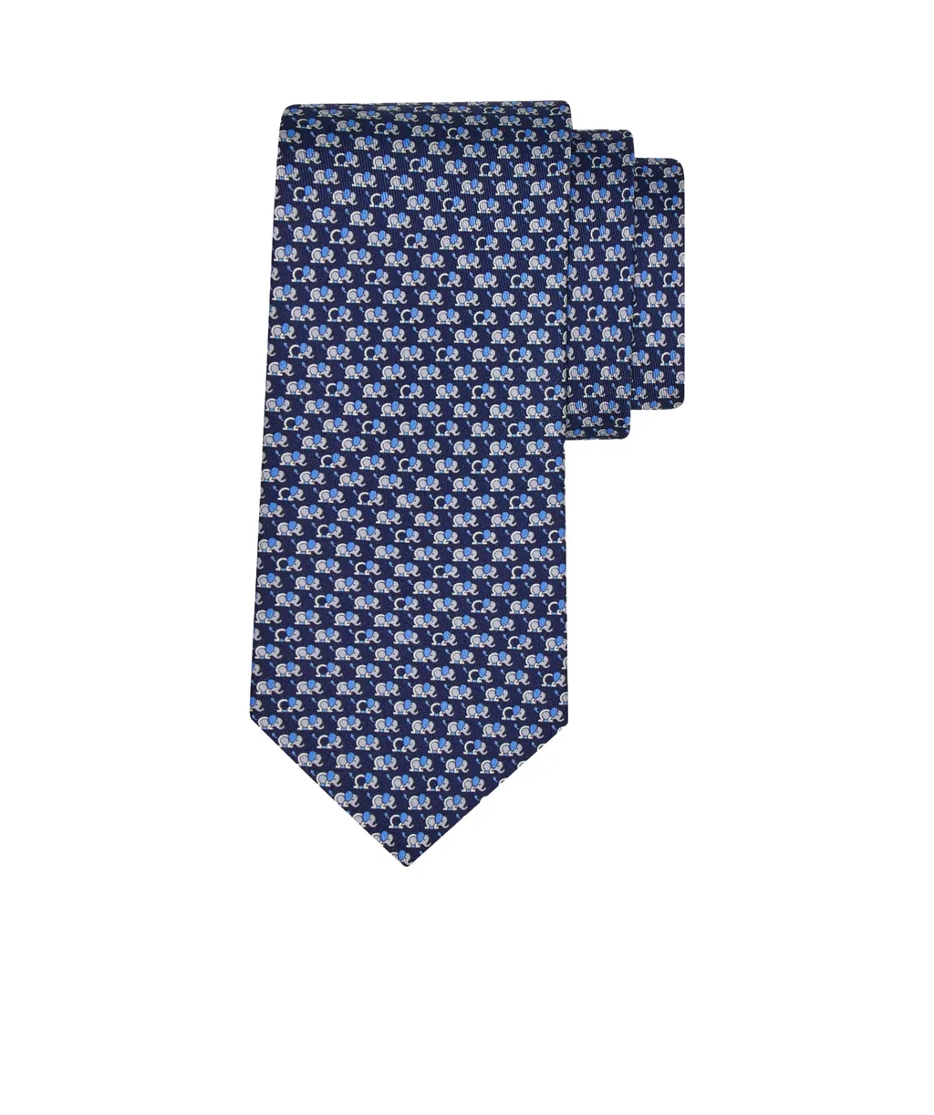 Elephant Print Silk Tie