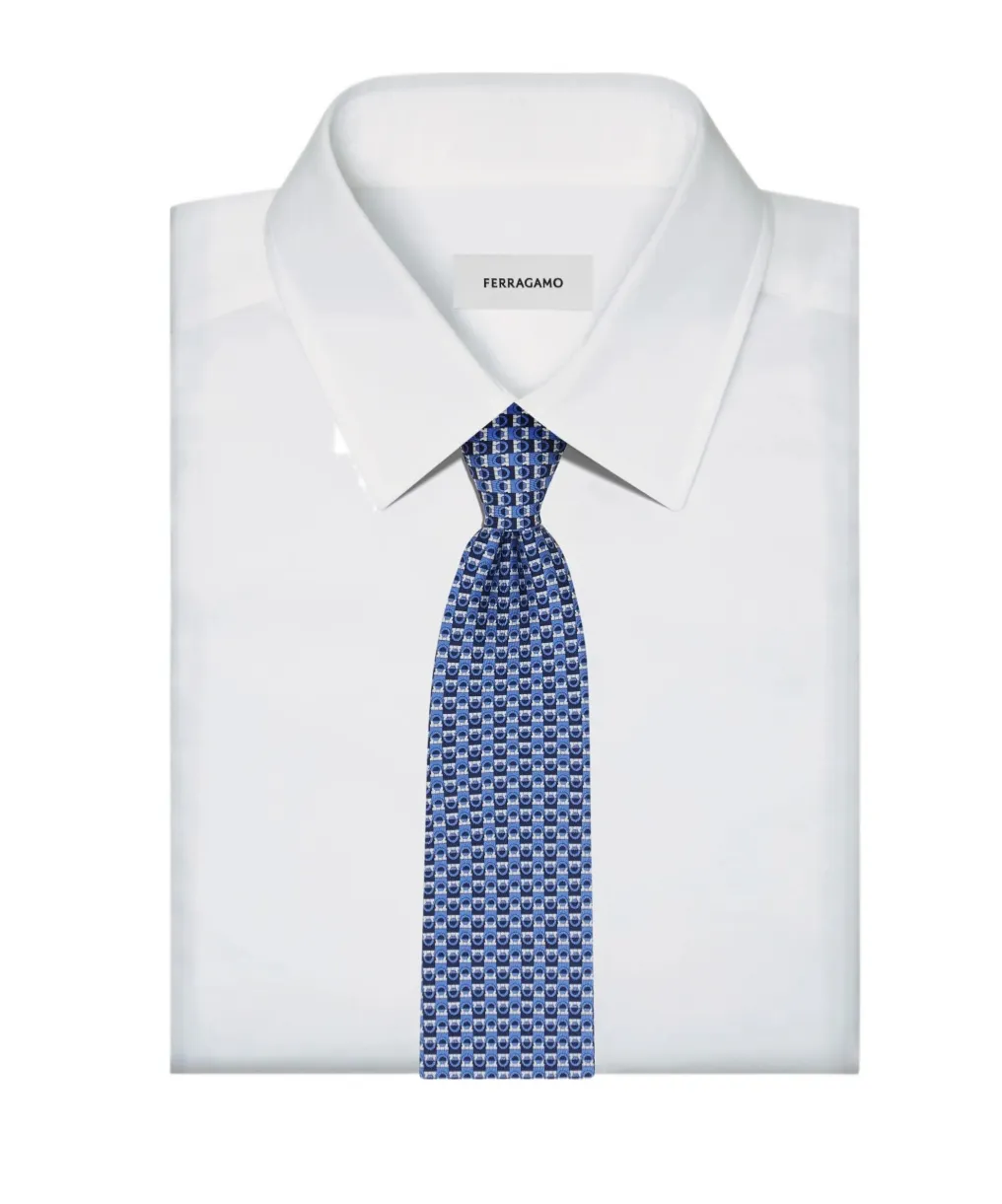 Ferragamo Gancini Bicolor Print Tie