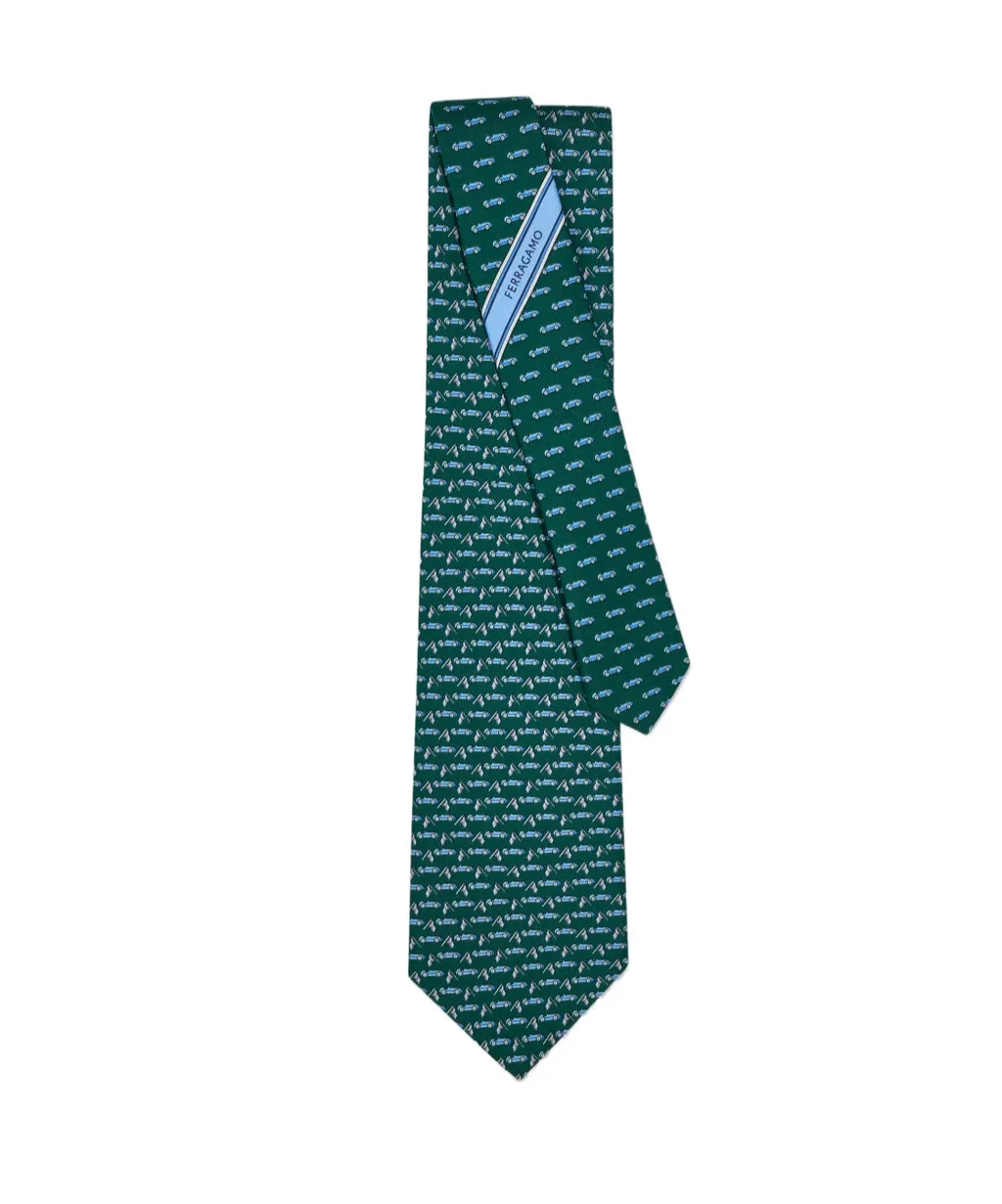Race Print Silk Tie