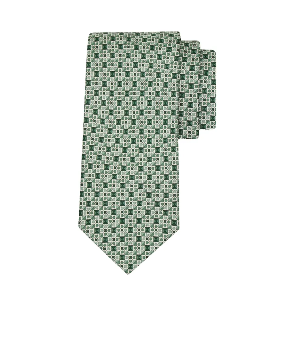 Gancini Square Print Silk Tie
