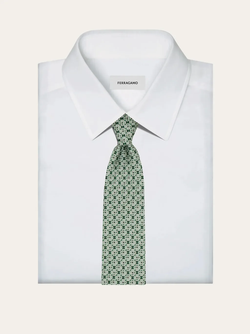 Gancini Square Print Silk Tie