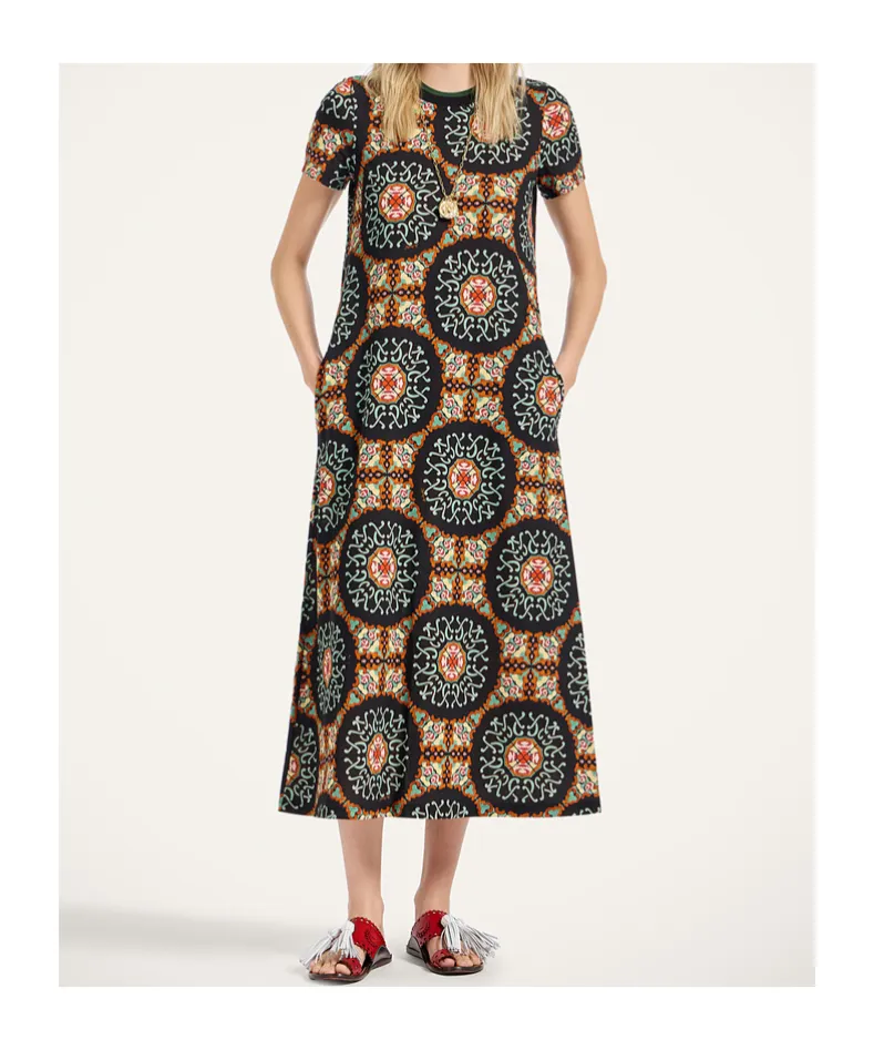 Sporty Swing Short-Sleeve Midi Dress