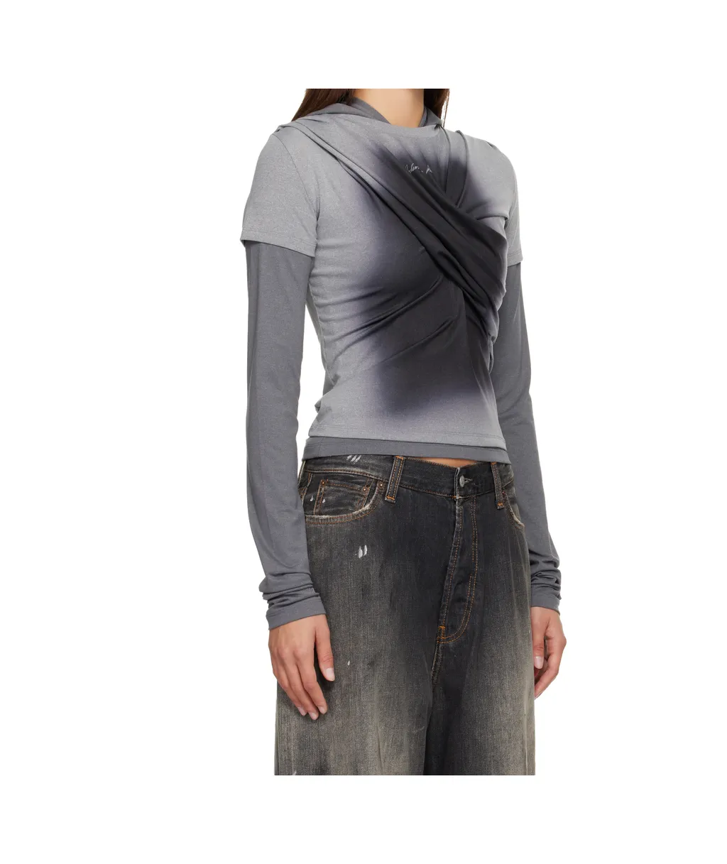 Pleated Hooded T-Shirt