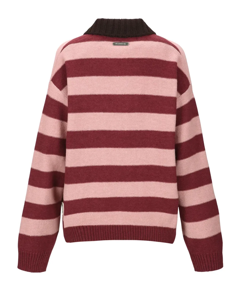 Loose-Fitting Striped Wool Blend Polo Shirt