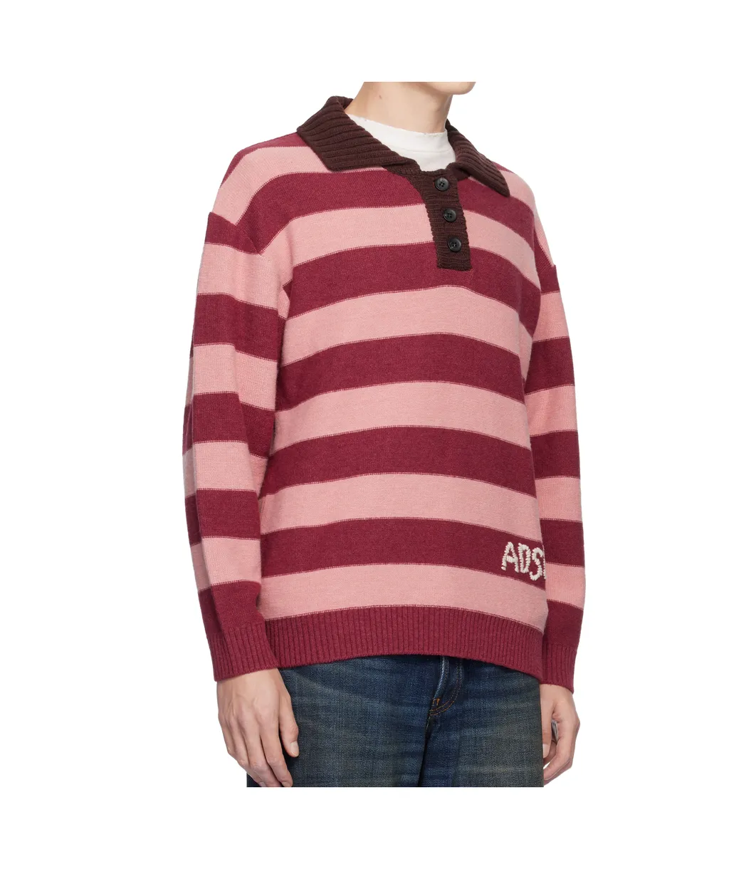 Loose-Fitting Striped Wool Blend Polo Shirt