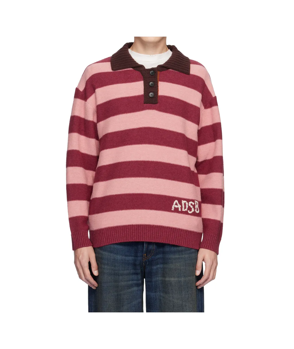Loose-Fitting Striped Wool Blend Polo Shirt
