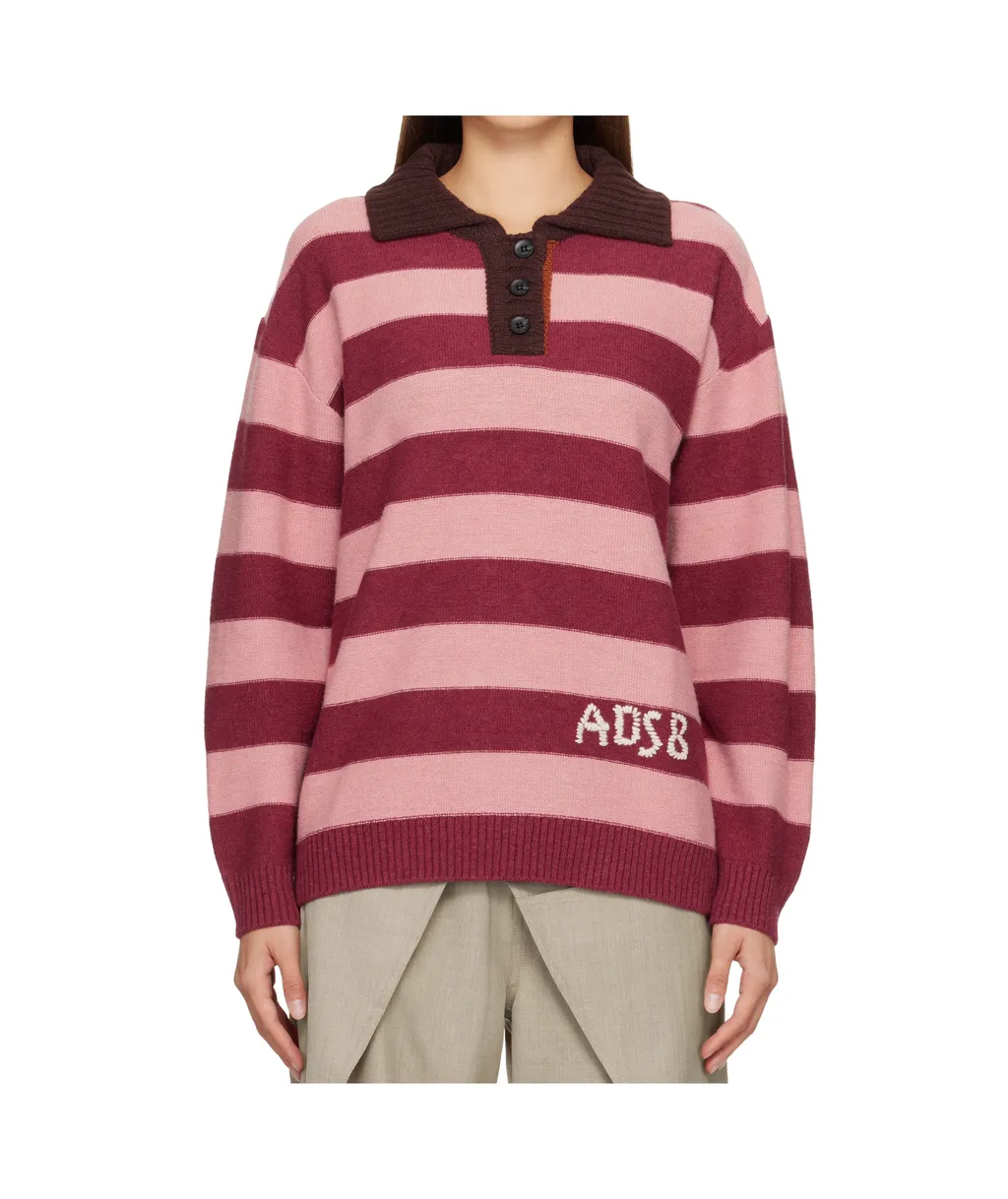 Loose-Fitting Striped Wool Blend Polo Shirt