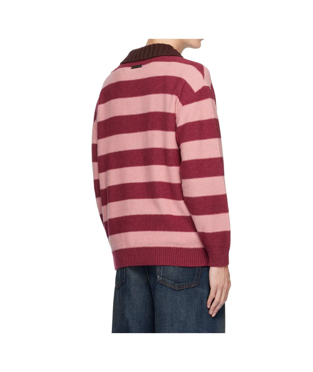 Loose-Fitting Striped Wool Blend Polo Shirt